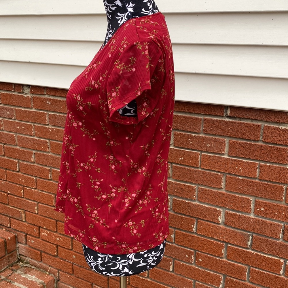 🌹Axcess Floral Babydoll Sleeve Sheer Blouse Attached Slip Liner Liz Claiborne - Picture 6 of 10